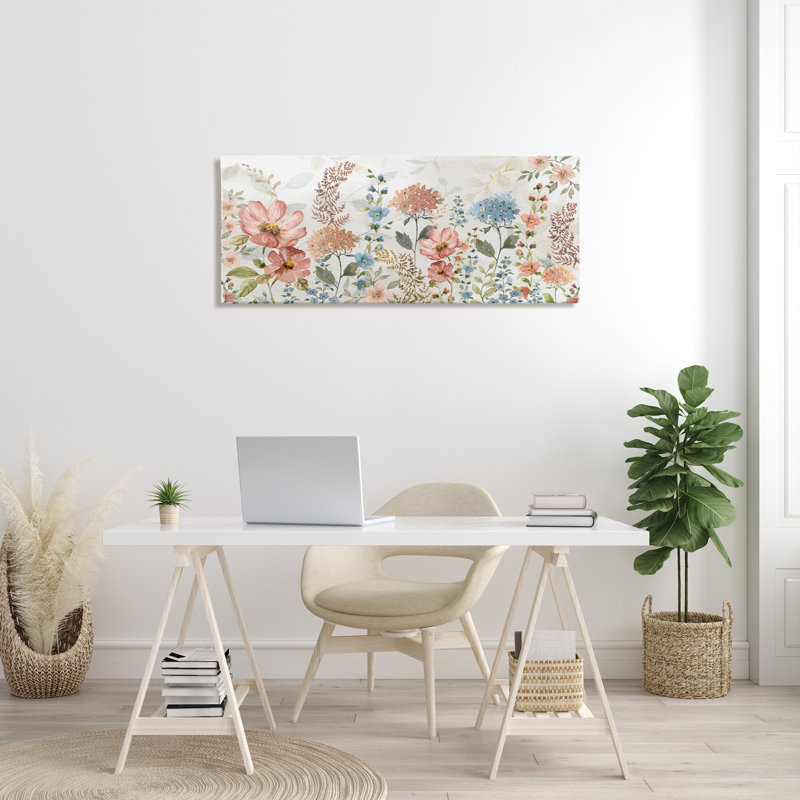 Fleurs de printemps pastel sur toile, H 20 po x l 48 po x P 1,5 po