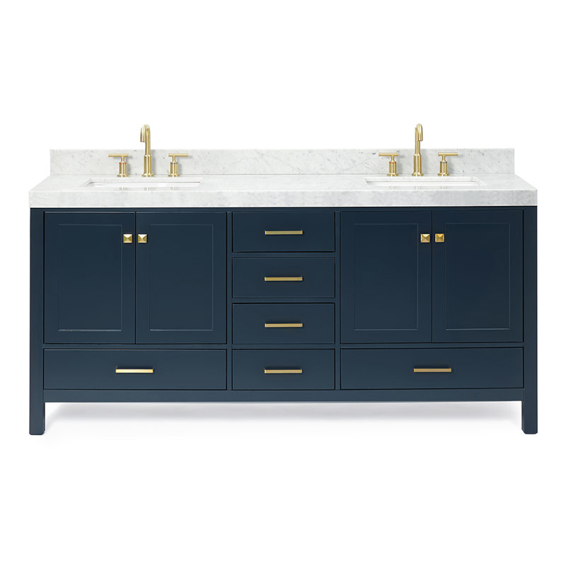 Meuble-lavabo double 72 po avec dessus de meuble-lavabo Cambridge, Rectangle, Bleu minuit, 72" W