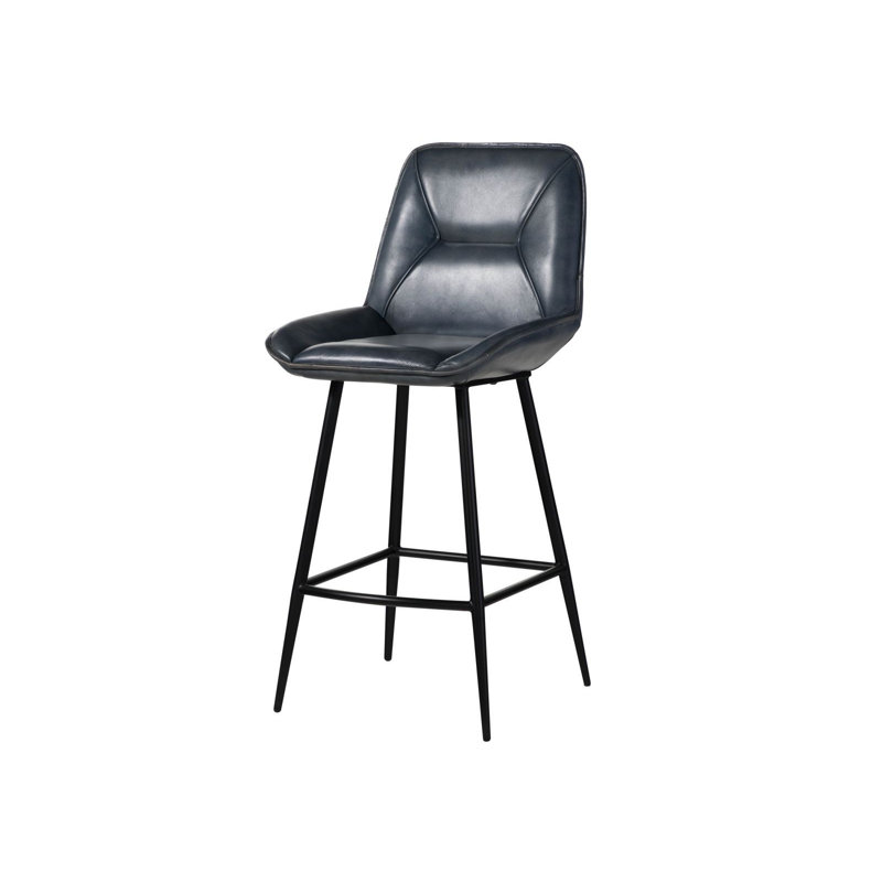 Iron Label Upholstered Bar Stool, Blue
