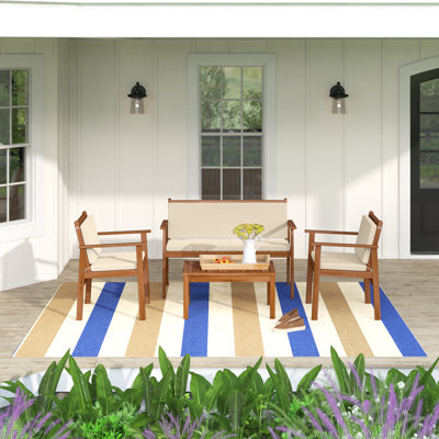 Ensemble de conversation d'extérieur en bois d'acacia avec coussins 4 pièces Kovach