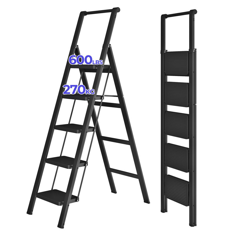 5 Step Ladder, 64.17"H, Black