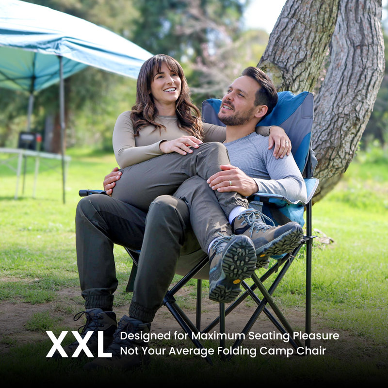 Green XXL Folding Padded Camping Chair with Cup Holder and Cooler