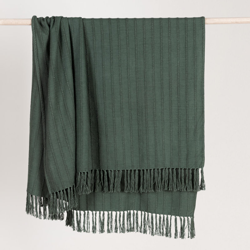 Hendri Hand Woven Throw Blanket, Green Striped