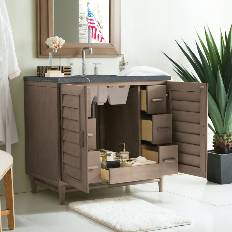 Portland 36'' W Single Vanity, 8" Widespread, Parisien Bleu, Whitewashed Walnut