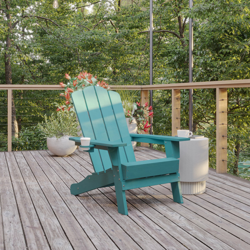 Chaise Adirondack toutes saisons de qualité commerciale avec porte-gobelet pivotant Ayleah, Bleu