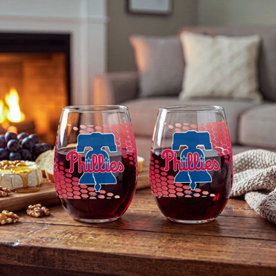 MLB Officially Licensed Stemless Wine Glass Set, 17oz, Set of 2