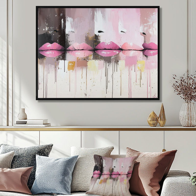 Décoration murale Pop Art Pink Lips - Fashion Lips, H 12 po x l 20 po, Impression dans un cadre flottant sans passe-parto