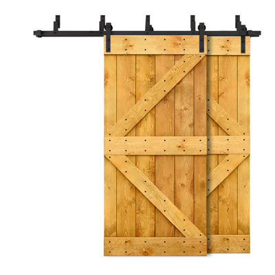 Paneled Wood and Metal Barn Door with Installation Hardware Kit -  Calhome, SWD11-MK-72(2)+DR-DIY-K20AT(2)+(5)BP-MK