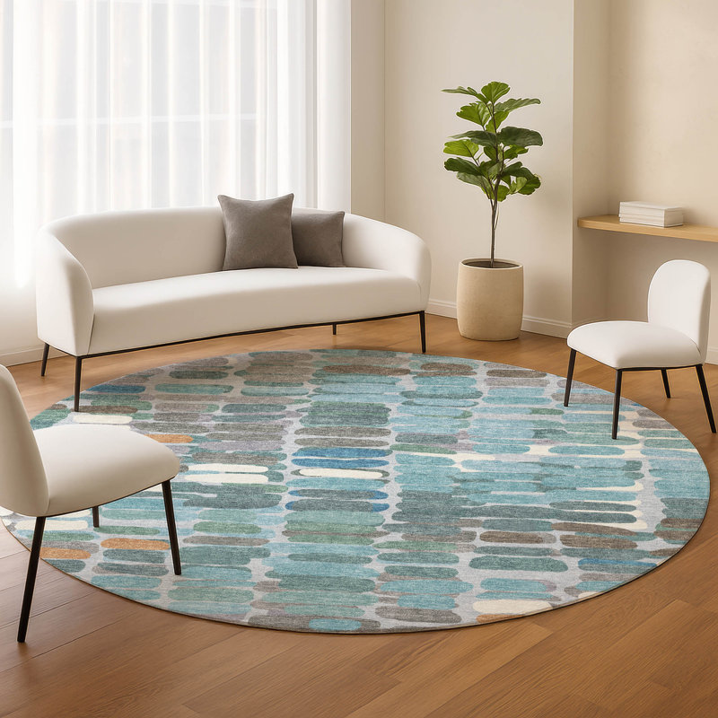Tapis abstrait lavable à la machine intérieur / extérieur ACN2349, Rond 8 pi
