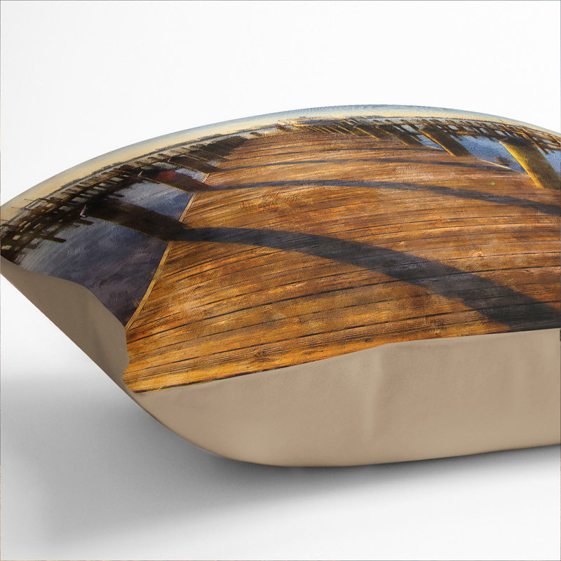Jetty Over The Lake Painting Square Throw Cushion, 40cm H x 40cm W x 15cm D, Stone