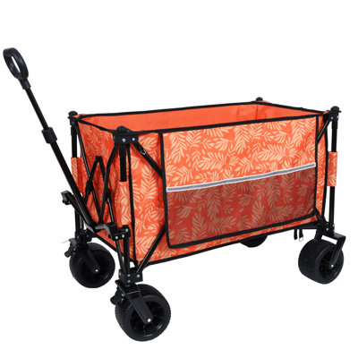 Chariot de chariot pliant robuste de 480 lb avec tapis de pique-nique en prime - roues de plage tout-terrain, porte-boissons, freins et poche latérale pour le camping, le jardin et les sports