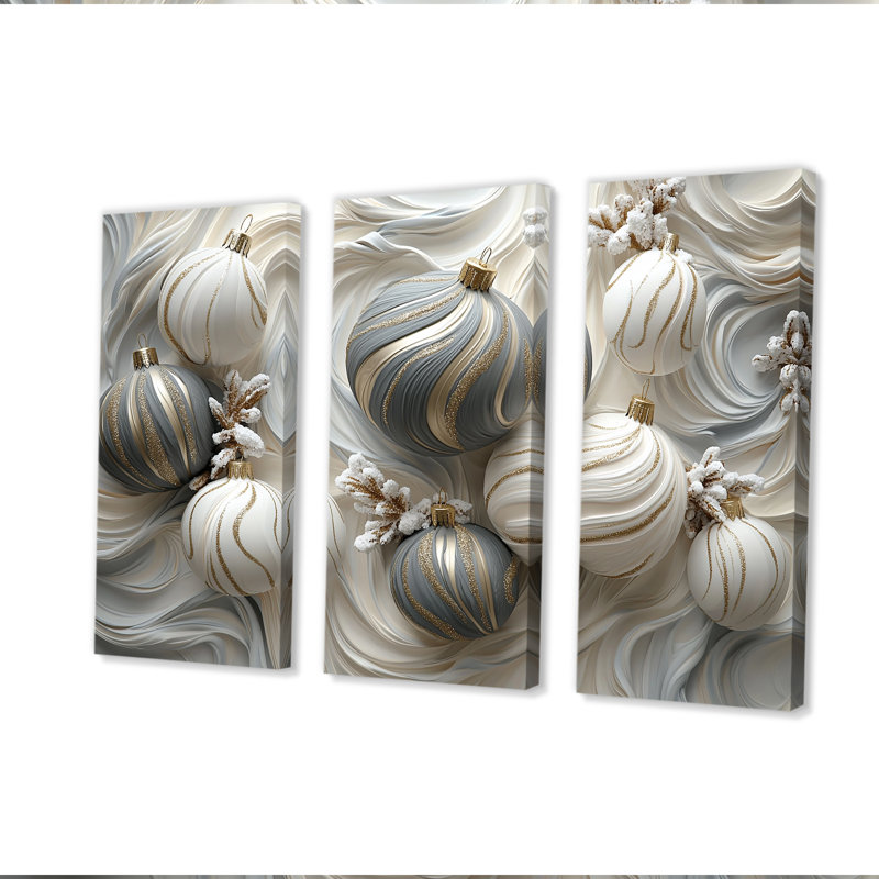 «White and Grey Christmas Peppermint Swirl», ensemble de reproductions d'art mural de Noël, Toile tendue