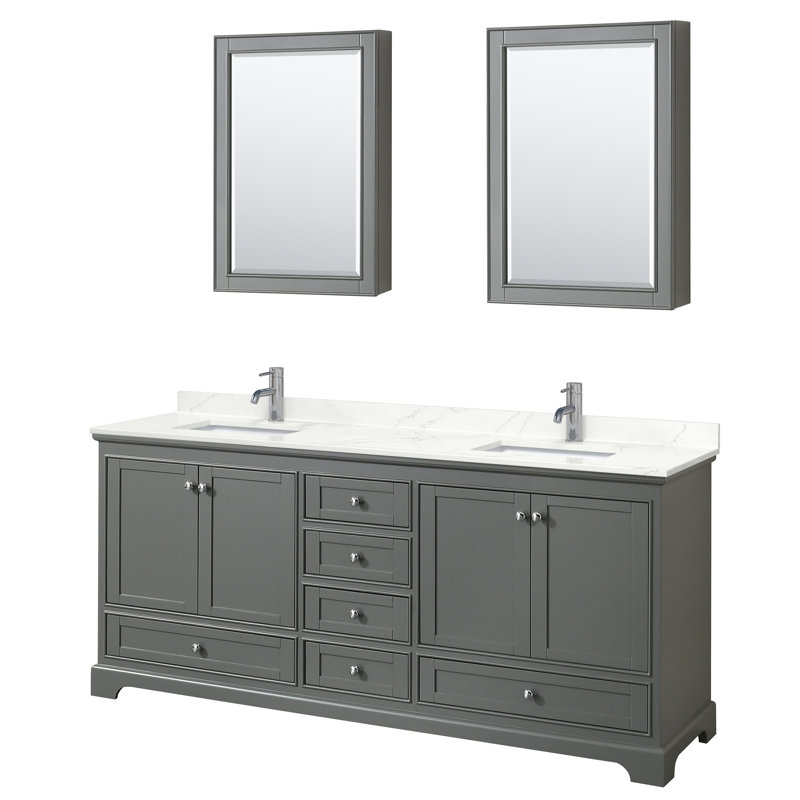 Ensemble de meuble-lavabo double 60 po avec comptoir en quartz Deborah, Quartz Giotto, Gris foncé, Chrome poli