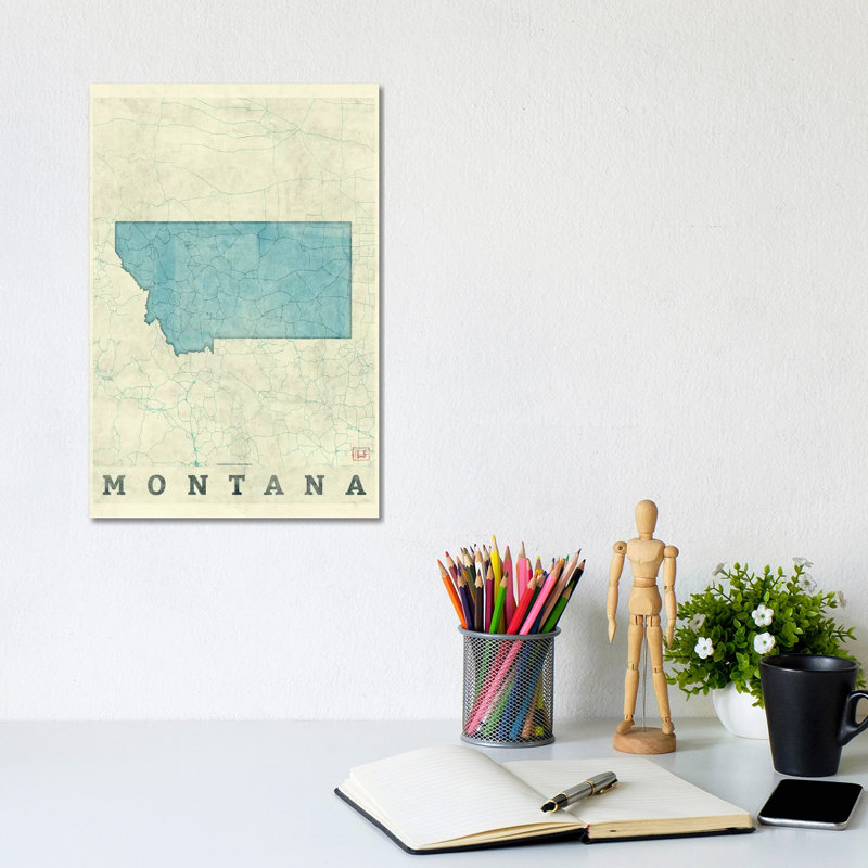 Montana Map 1 Piece Wrapped Canvas Wall Art, 20.32 cm H x 30.48 cm W