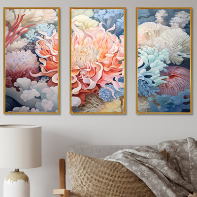 Undersea Beauty Pink Anemone - Coastal Coral Under Water Canvas Art Set