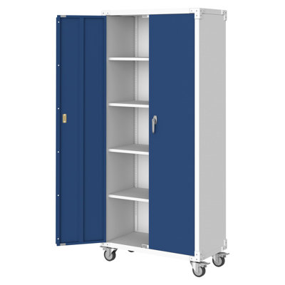 71 in Steel Storage Cabinet with Locking Doors & 4 Adjustable Shelves,Heavy Duty Metal Cabinet for Garage/Office/Pantry - Rustproof Design, Tall Organization Unit (Blue Grey)