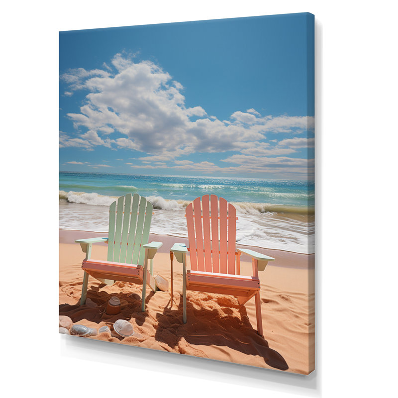 " Pink Miami Chairs II ", 32" H x 16" W x 1" D, Wrapped Canvas