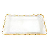 Is-Haaq Bubble Glass Scalloped Gold Rim Rectangular Platter Or Tray