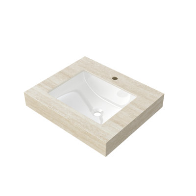 24" Sintered Stone Bathroom Vanity Top with Undermount Ceramic Basin & Pre-drilled Single Hole, Modern Scratch Resistant Countertop Replacement (Light Gray/Carrara White/Roma Travertine)