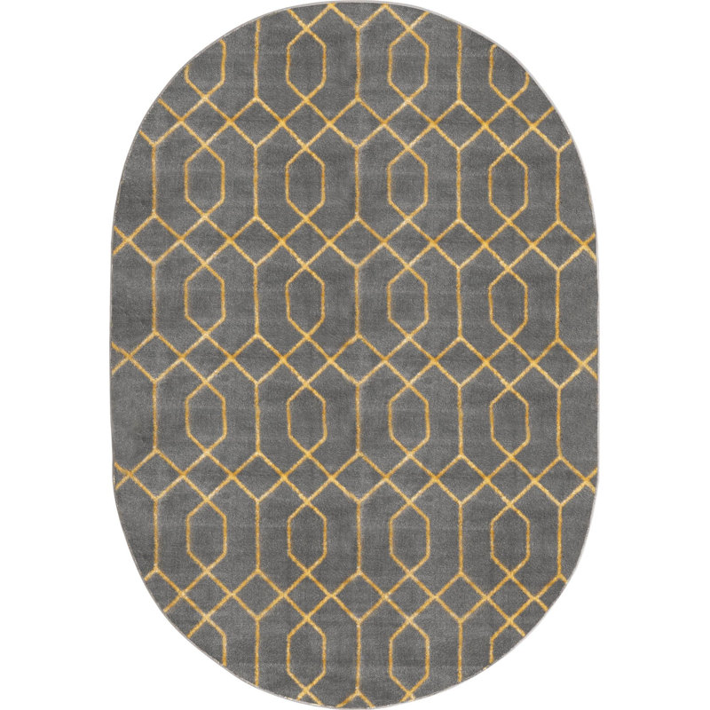Glam Gray/Gold Area Rug, Oval 4'1" x 6'1"