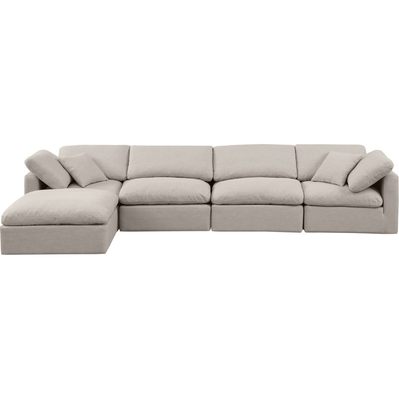 Hinami Upholstered L-Shaped Sectional Reversible, Beige Linen Textured Fabric
