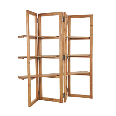Wood Handmade Folding 3 Shelf Storage Brown Shelving Unit With Silver Metal Hardware