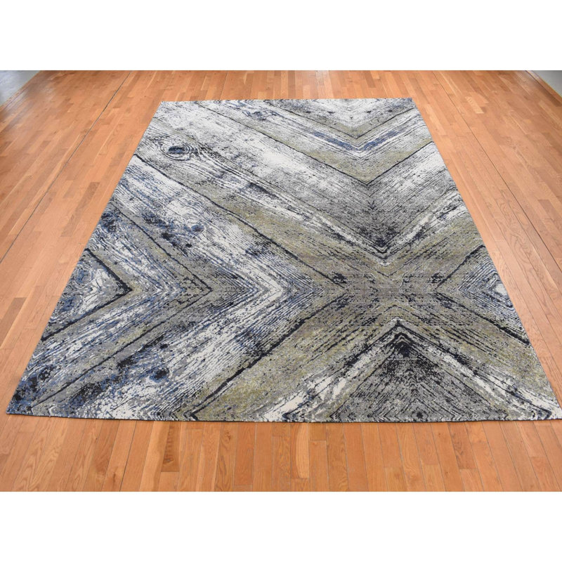 Tapis oriental en laine texturée en soie nouée à la main 9 pi x 12 pi 1 po 9877B1FB2EEA4BF88C2E2240665B6E2A