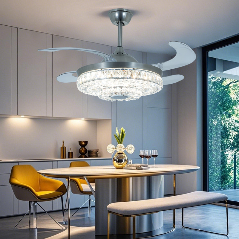 42-inch Stylish Colorful Bluetooth Crystal Fan Light | Remote Control + App Smart Music Control Function