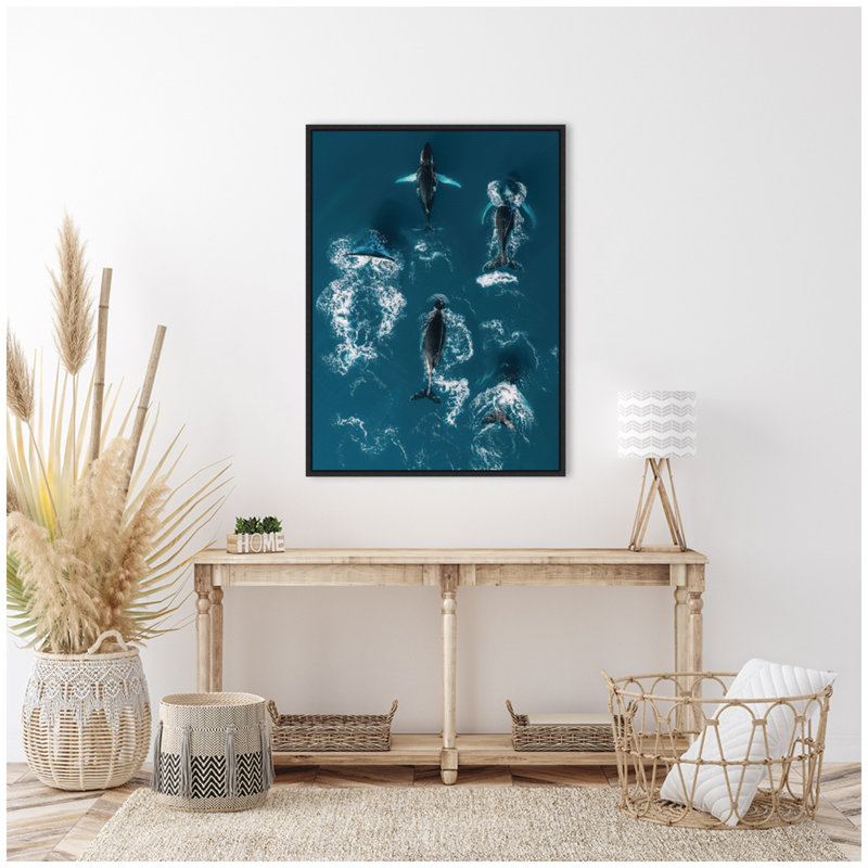 «School of Humpback Whales in the Blue Ocean» par Michael Schauer, reproduction d'art sur toile encadrée