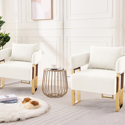 Chaise d'appoint moderne en velours blanc 2 pièces avec pieds dorés, idéale pour les espaces multiples, un soutien ergonomique scientifique et un assemblage simple.