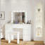 Grandes tables de coiffeuse blanches avec miroir et lumière
