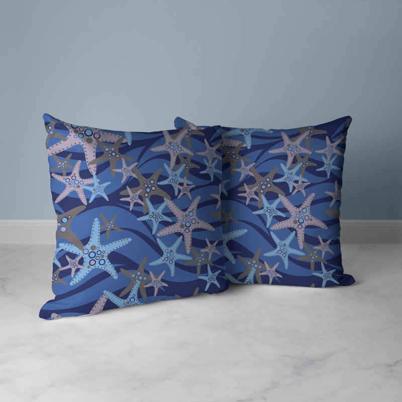 Coussin décoratif intérieur / extérieur Starfish Sway, H 16 po x l 16 po, Bleu / gris / rose