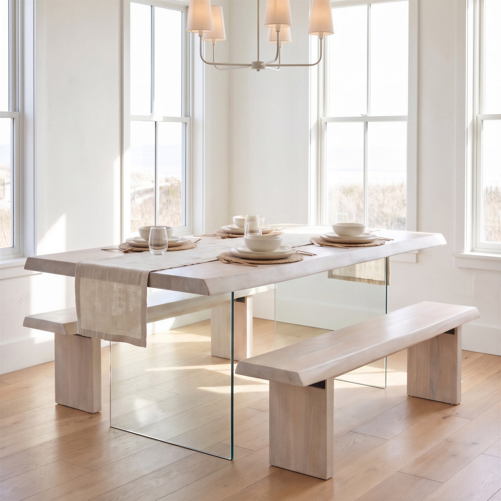 Colin Dining Table, 29.75"H x 79"L x 40"W, White Wash