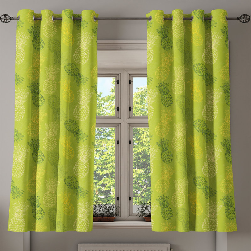Rideau à oeillets décoratif à 2 panneaux Green Leaf, 50 po x 72 po, vert pomme, vert fougère, L 50 po x L 54 po