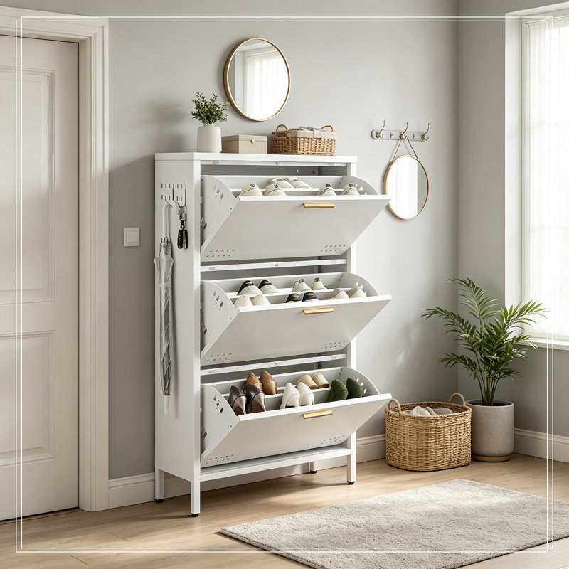 Armoire à chaussures avec 3 tiroirs rabattables, White