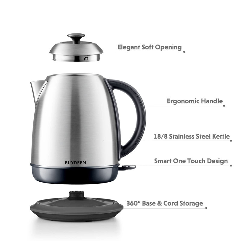 BUYDEEM 1.7L Silver Stainless Steel Electric Kettle with Auto Shut-Off