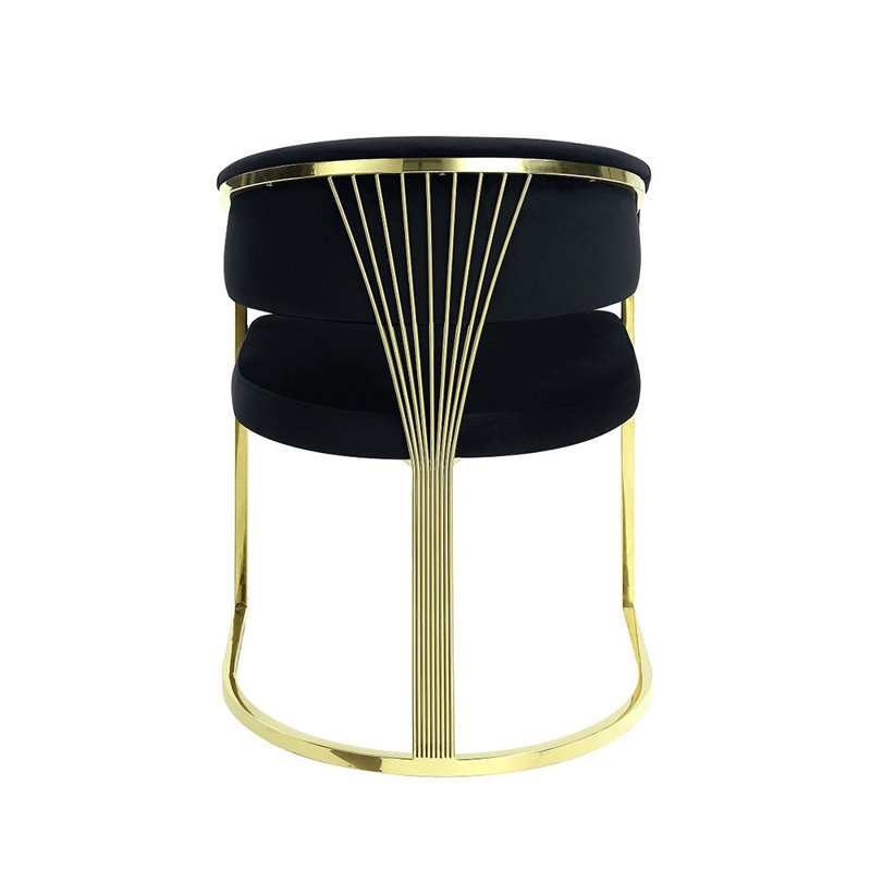 Chaises d'appoint de salle à manger rembourrées en velours noir et or miroir