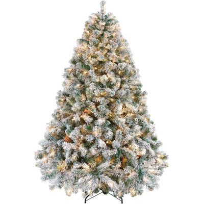 Arbre de Noël artificiel enneigé 6 pi avec 250 lumières incandescentes blanc chaud 6 pi