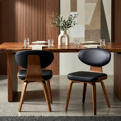 Set of 2 Bettina Black Faux Leather Dining Chair with Walnut Wood Legs