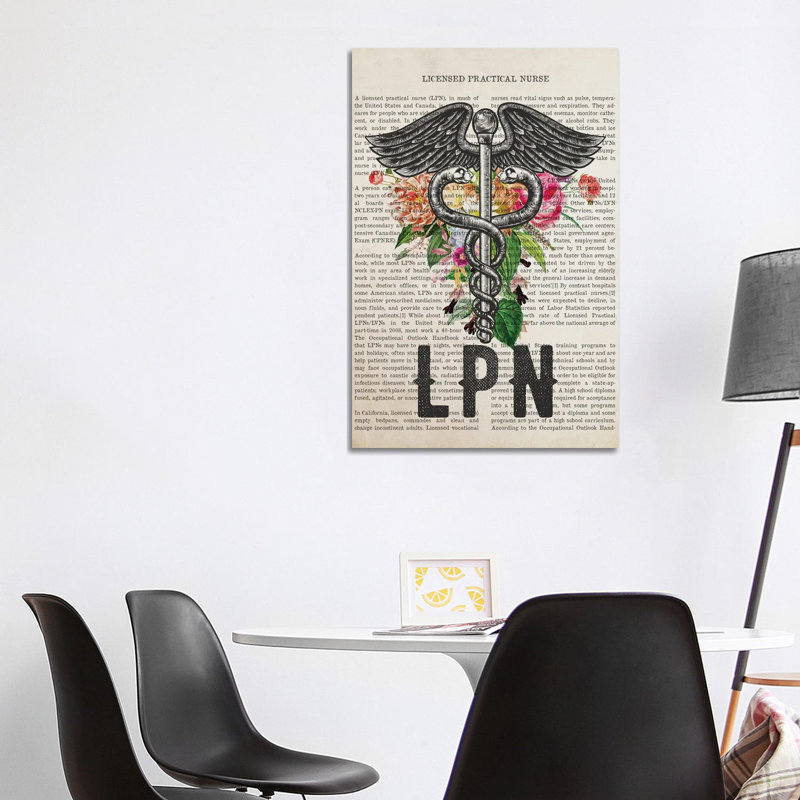 LPN, Licensed Practical Nurse with Flowers by Aged Pixel - Wrapped Canvas Typography, 101.6 cm H x 66.04 cm W x 3.175 cm D