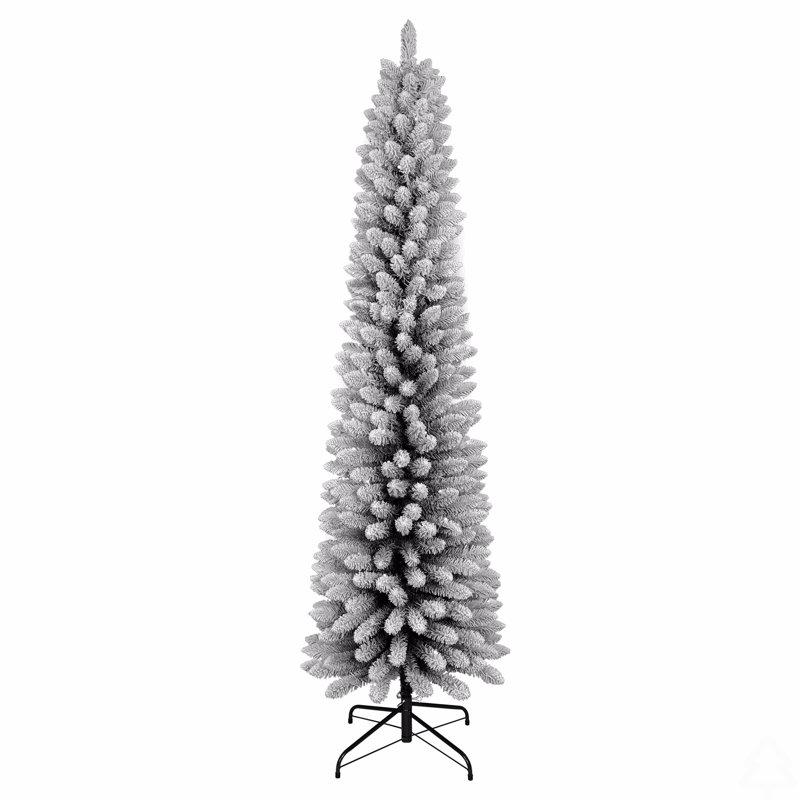 Arbre de Noël enneigé 7 pi - Arbre en PVC mince avec 469 pointes enneigées, conception peu encombrante, effet de neige réaliste, support en métal robuste
