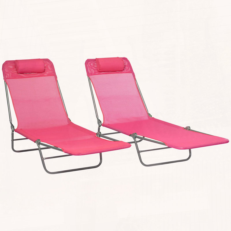 Ensemble de 2 chaises longues pliantes inclinables à 6 positions