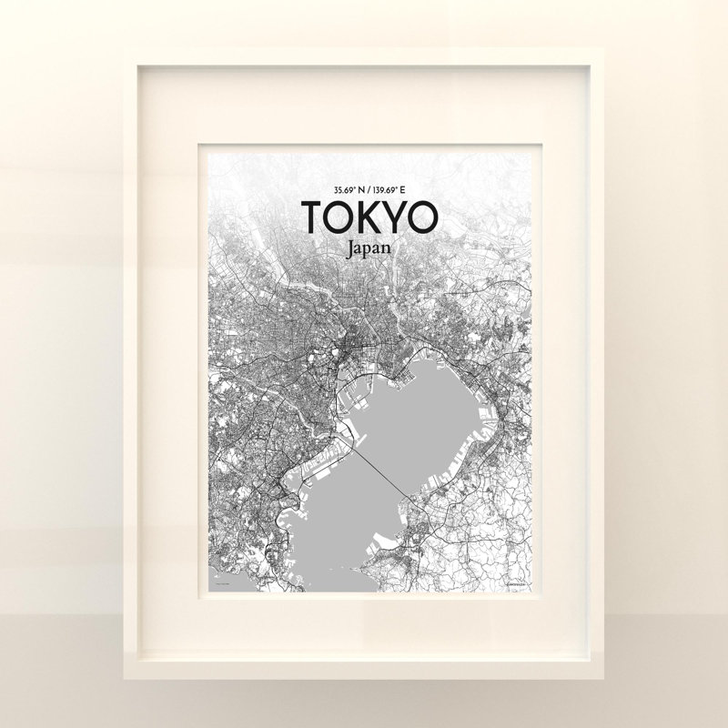 Carte de la ville de Tokyo, impression, H 20 po x l 16 po, Gris / blanc