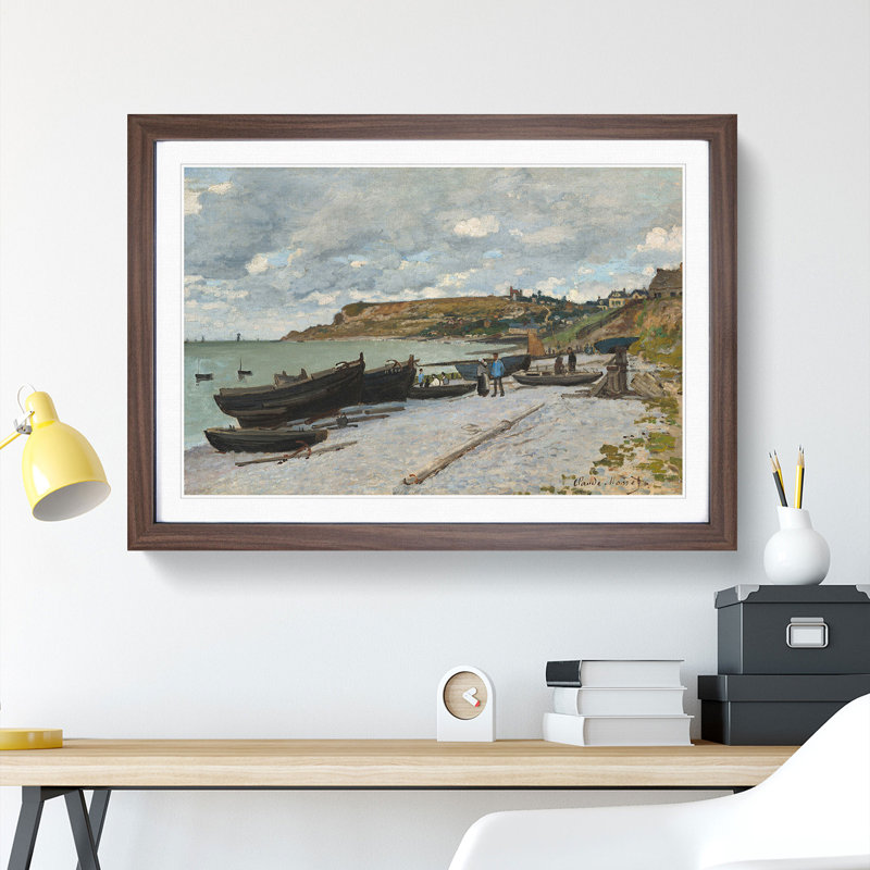 Sainte-Adresse Beach by Claude Monet - Picture Frame Painting, Walnut Framed, 48cm H x 65cm W x 2cm D