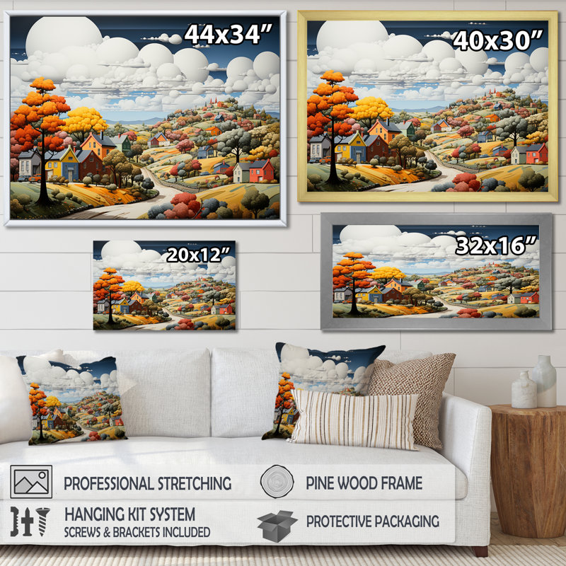 Décoration murale De Stijl Style County Side I - Campagne, H 34 po x l 44 po x P 1,5 po, Cadre flottant noir