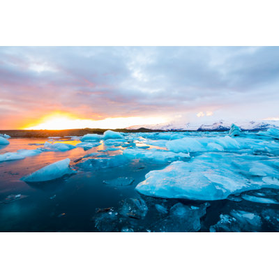 Icebergs In Jokulsarlon Lagoon Sunset by Xenotar - No Frame Print on Canvas