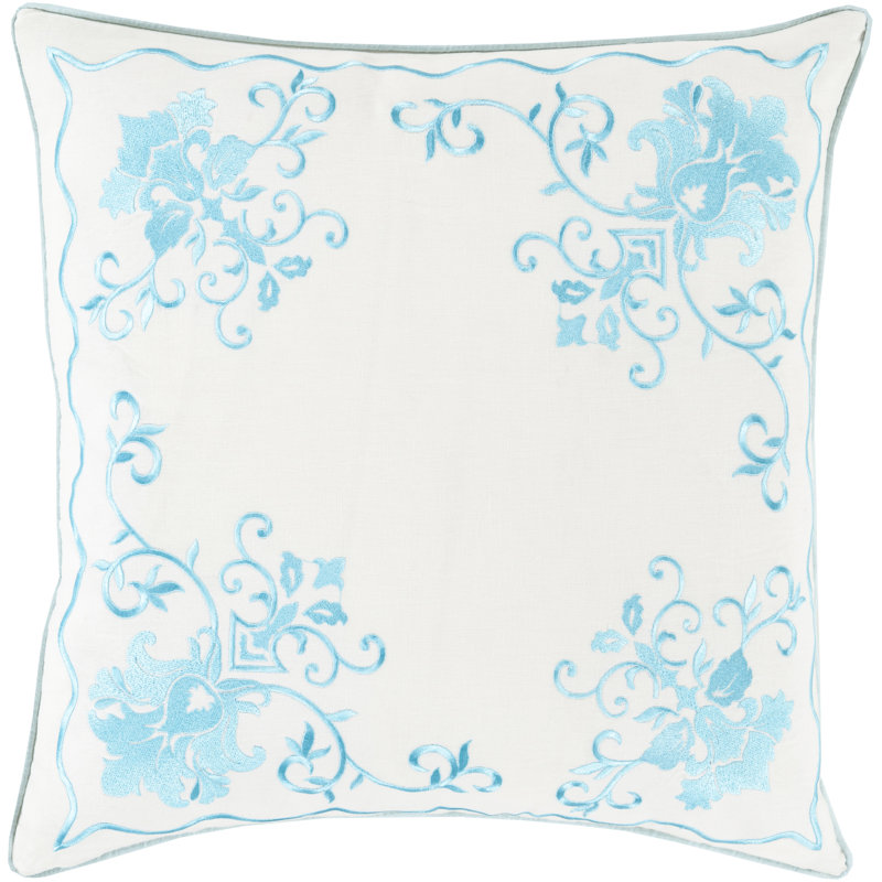 Housse de coussin Eloise, 22 po x 22 po, Aqua / crème
