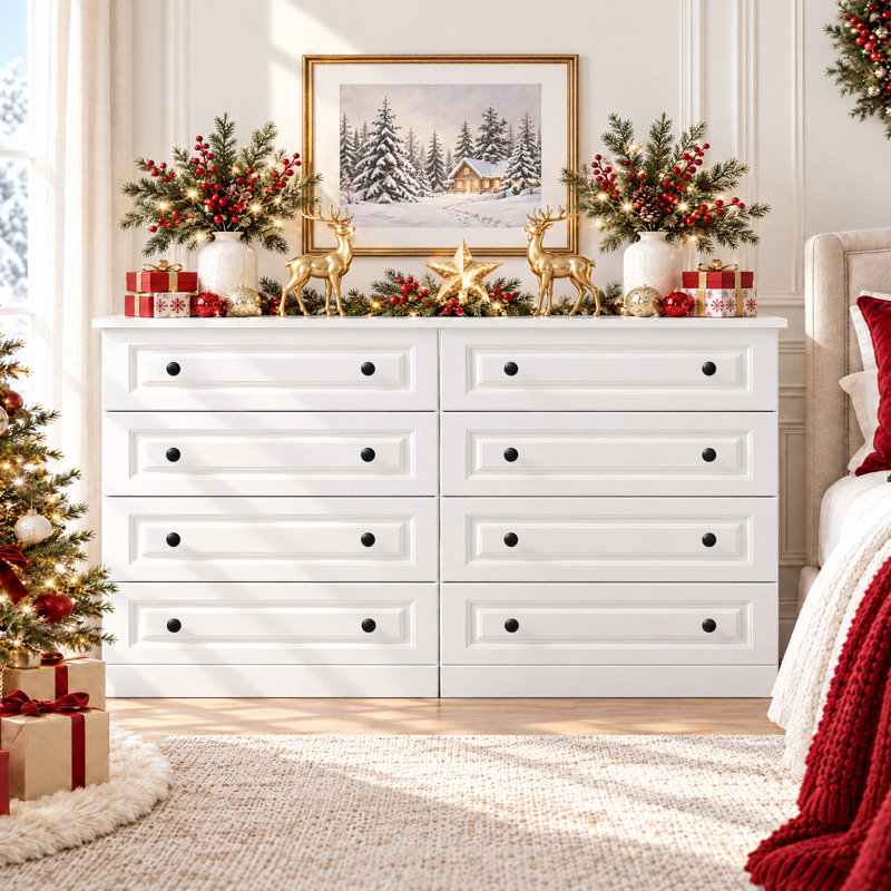 Commode 4 tiroirs l 29,5 po, commode en bois avec tiroirs pour chambre à coucher, placard et salon (ensemble de 2), Blanc