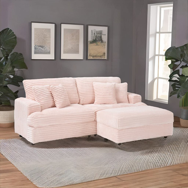 Canapé en velours côtelé avec 4 coussins, Rose