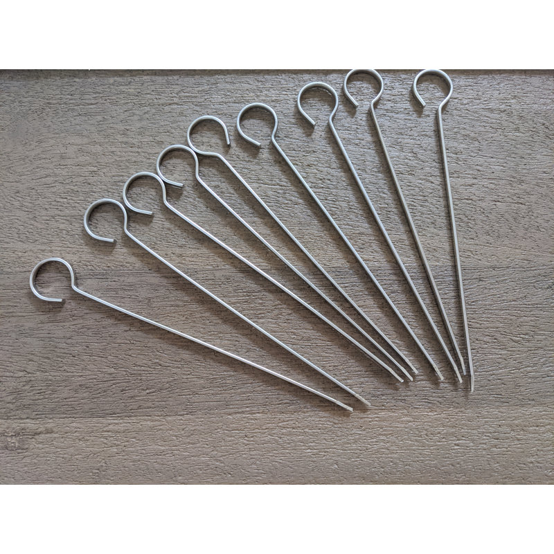 8" Stainless Steel BBQ Skewers with Hook Handle, Set of 8